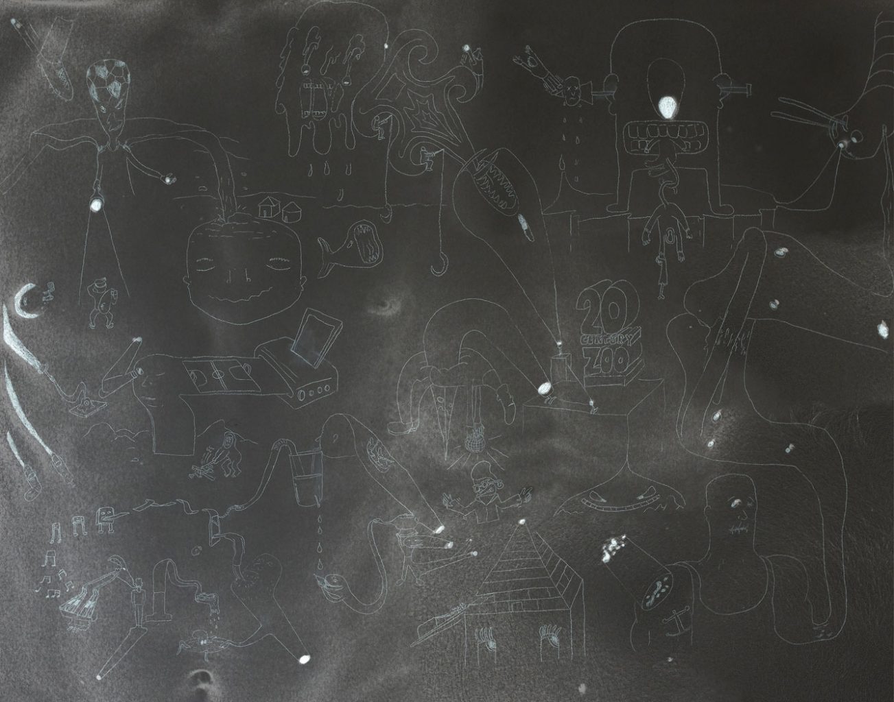 Zoo on Zoo , 2011, projection on dark wall drawn over with white pastel pencil