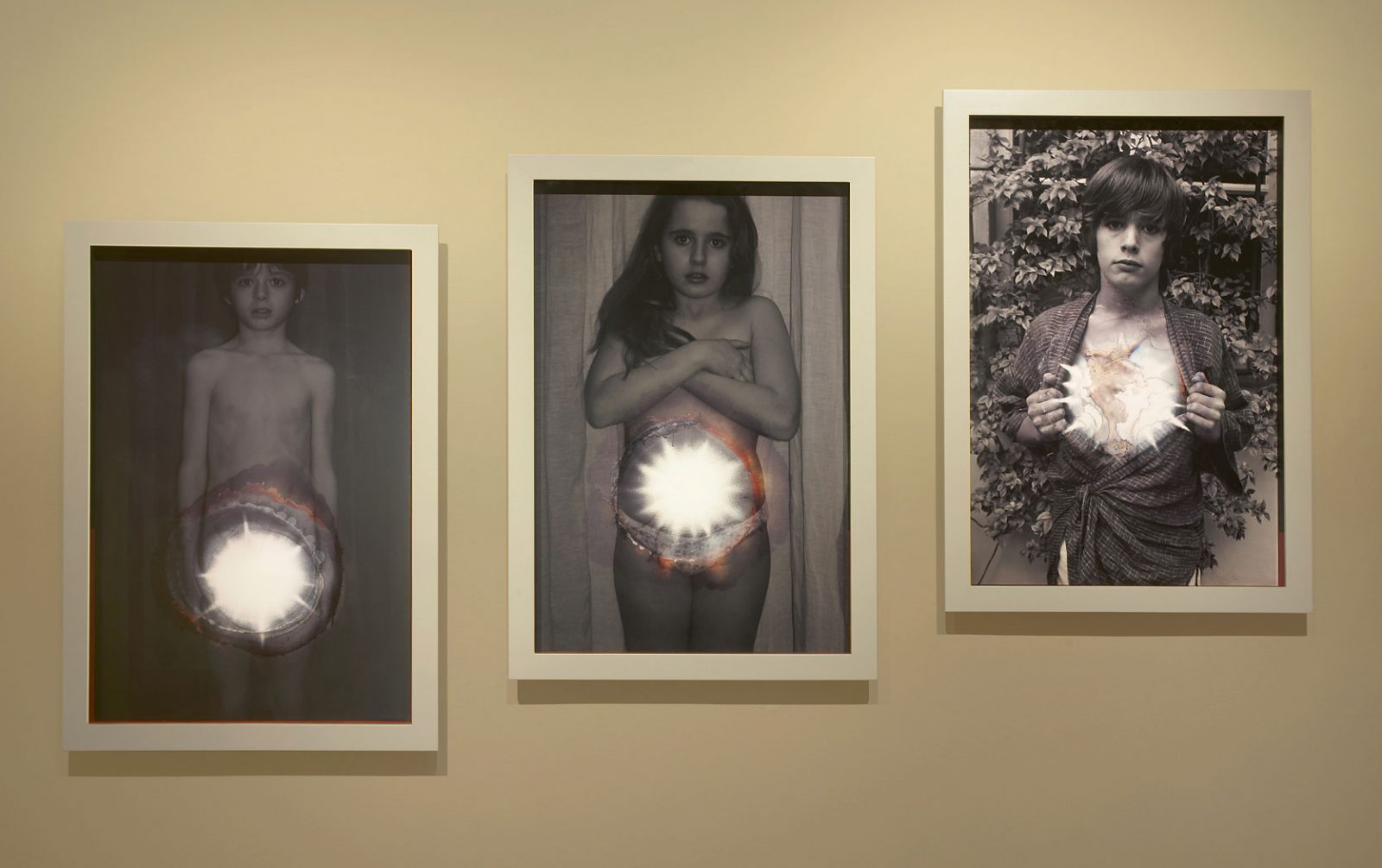 morning, 2011, 100cm x 70cm x 3cm (each), photographs mounted on alluminium and rubbed with silver polish and vinegar, wood, glass, enamel paint