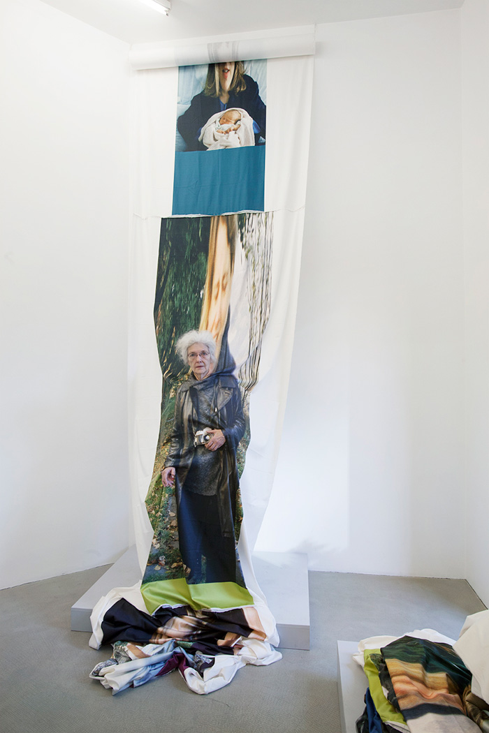 <p>Doing life: D/Innertime (2012), cotton printed with artist&#8217;s image performed by artist&#8217;s mother, Galleria Kaufmann Repetto</p>
