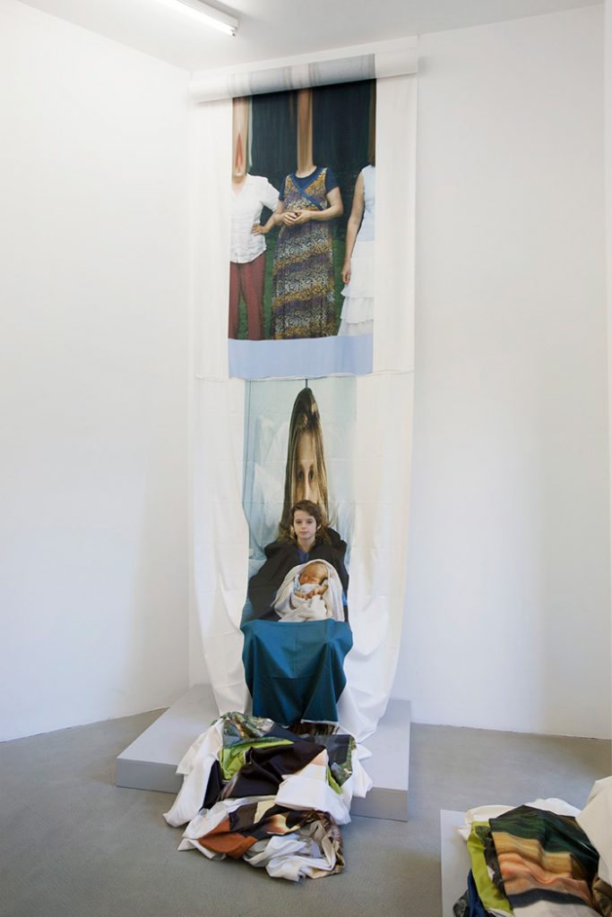 Doing life: D/Innertime, 2012fabric printed with artist's image and artist's son Kiko