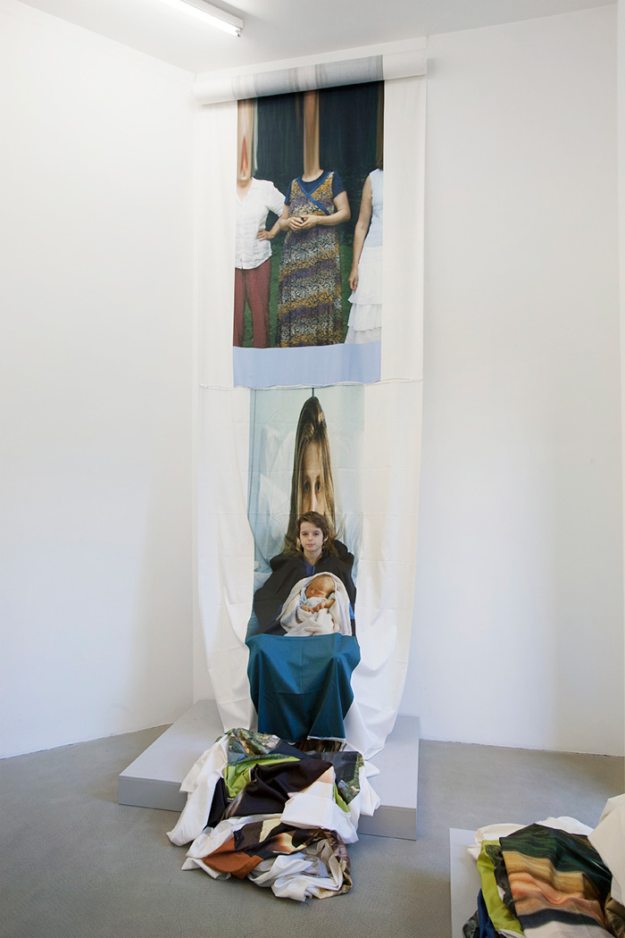 <p>Doing life: D/Innertime (2012), cotton printed with artist&#8217;s image performed by artist&#8217;s son Kiko, Galleria Kaufmann Repetto</p>
