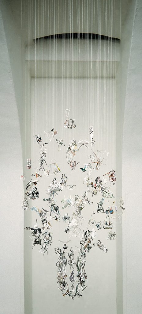 bouquet in a niche, 1999, 200cm x 100cm diameter, cut out snapshots