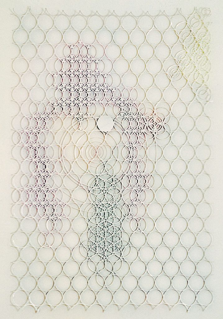 white piece with gold purple green yellow and red, 2000, 180cm x 120cm cut out photograph