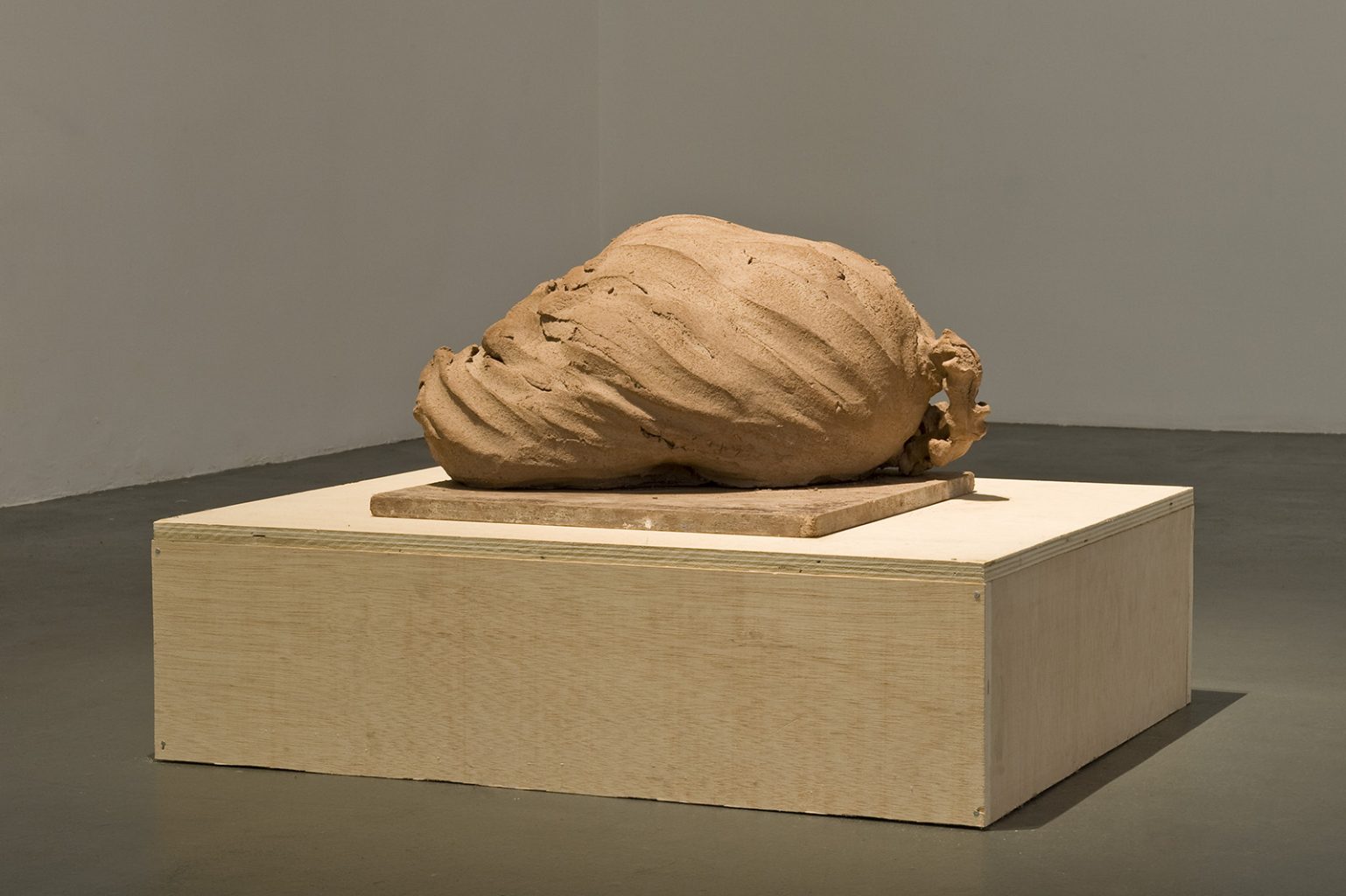 tending to a feeling of detachment, 2014, 30 x 40 x 56.5 cm, unfired clay and wood