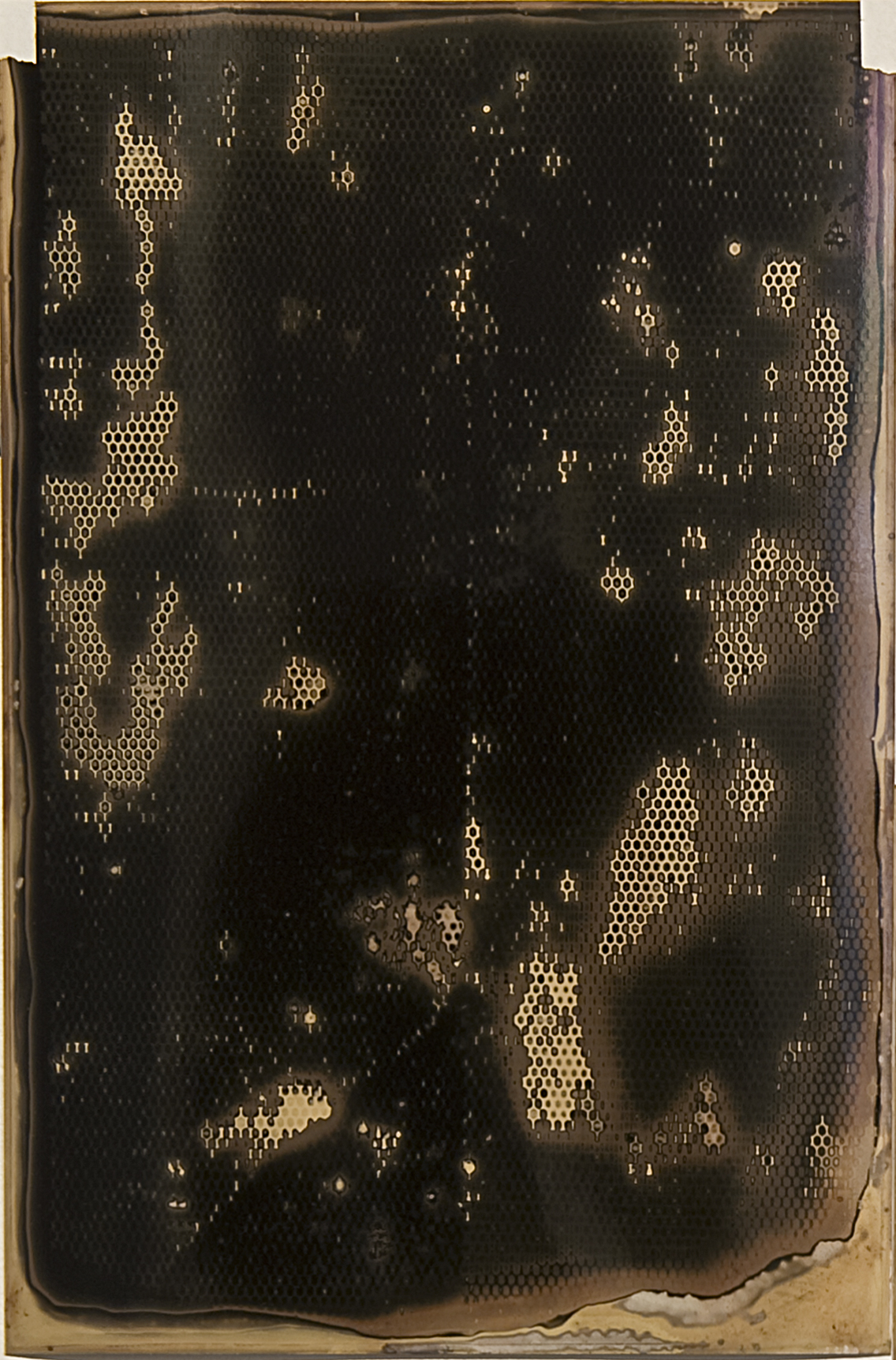<p>Tending to Black (2014), detail, black photographs printed with acid, 153cm x 181cm</p>
