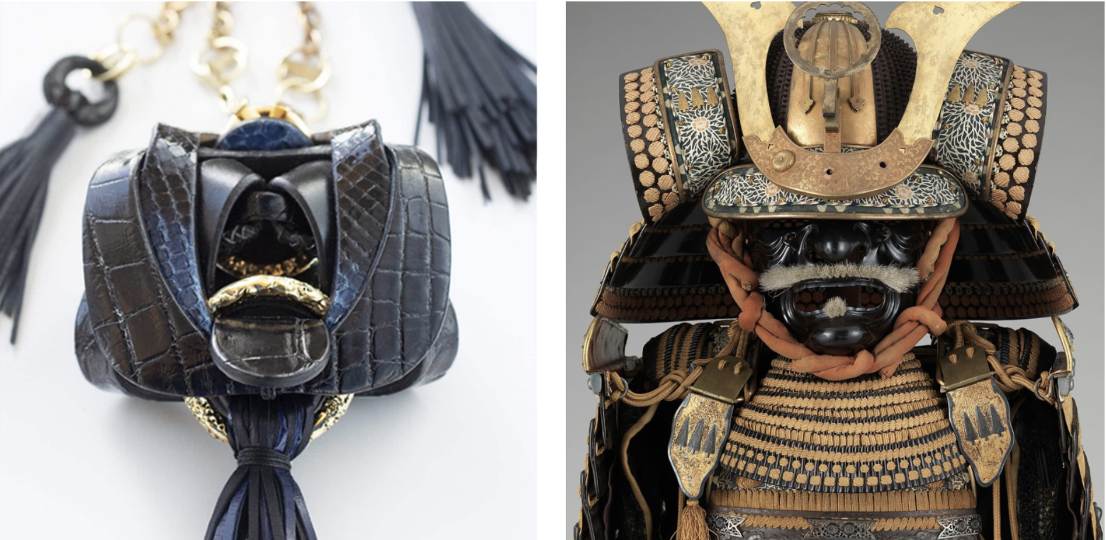 (left) Blue Tongue Neckpiece, (right) Armor (Gusoku), late 18th-19th century, Japaneese, image from Metropolitain Museum of Art
