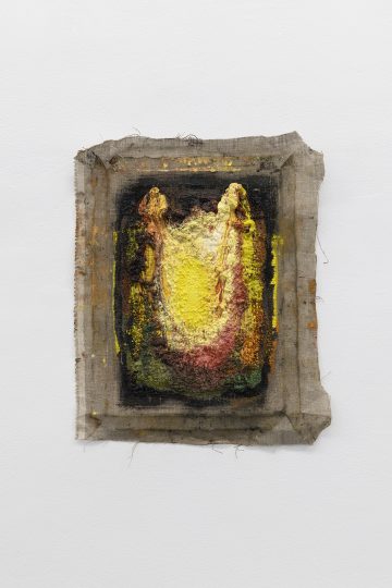 Meshwork (frameless), acrylic paint in needlepoint mesh, 23 x 33 cm