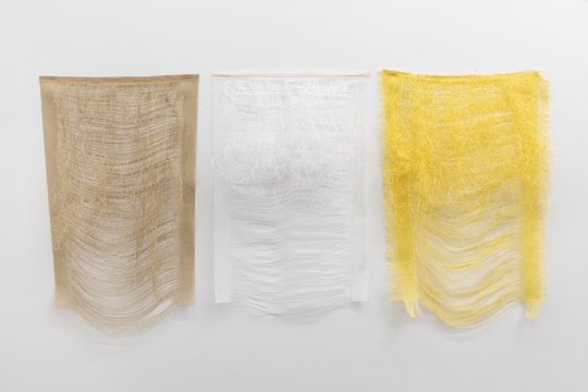 Meshwork (clouds 1,2,3), cotton and linen needlepoint mesh, 55cm x 35cm (each)