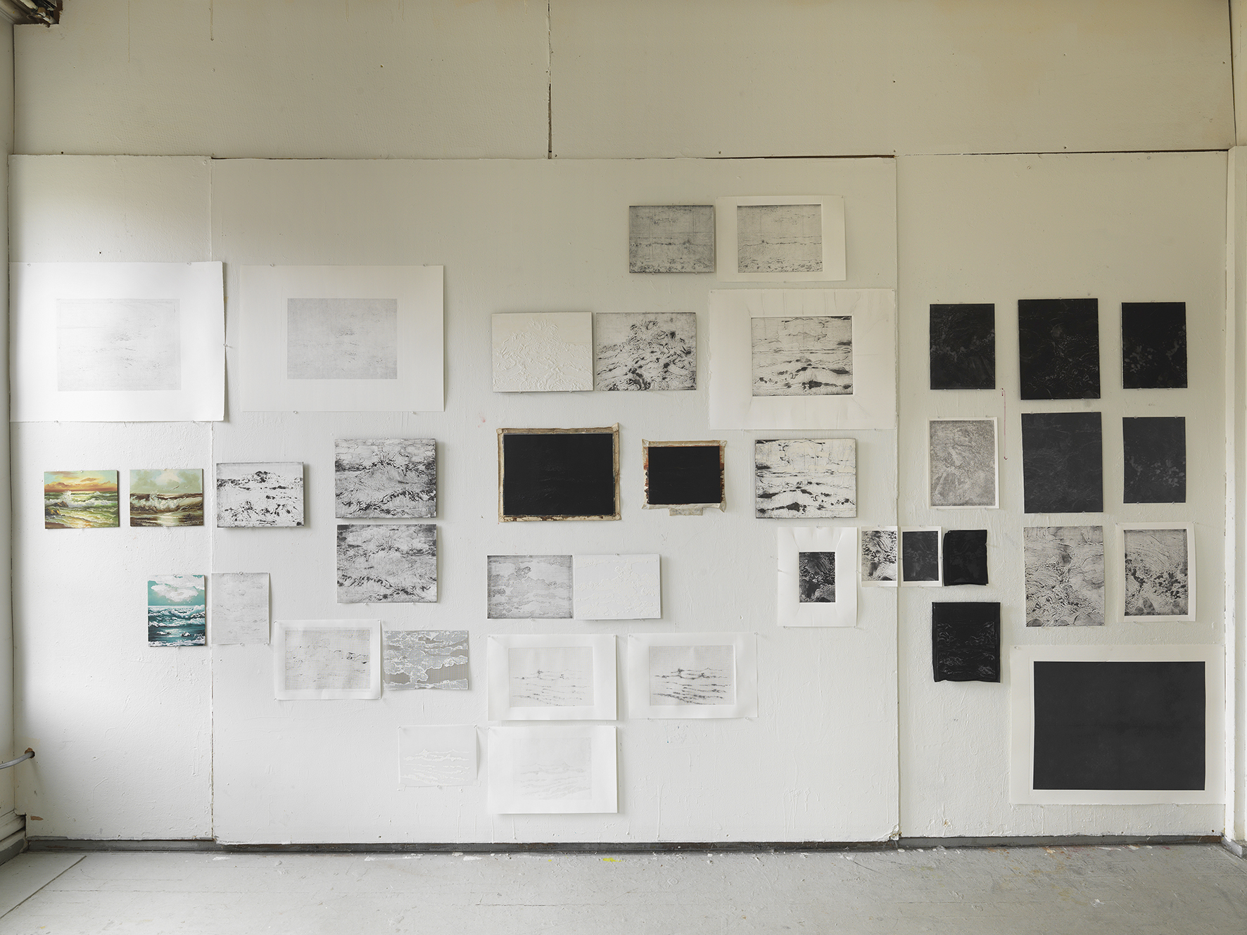 <p>Studio wall showing movement through process</p>
