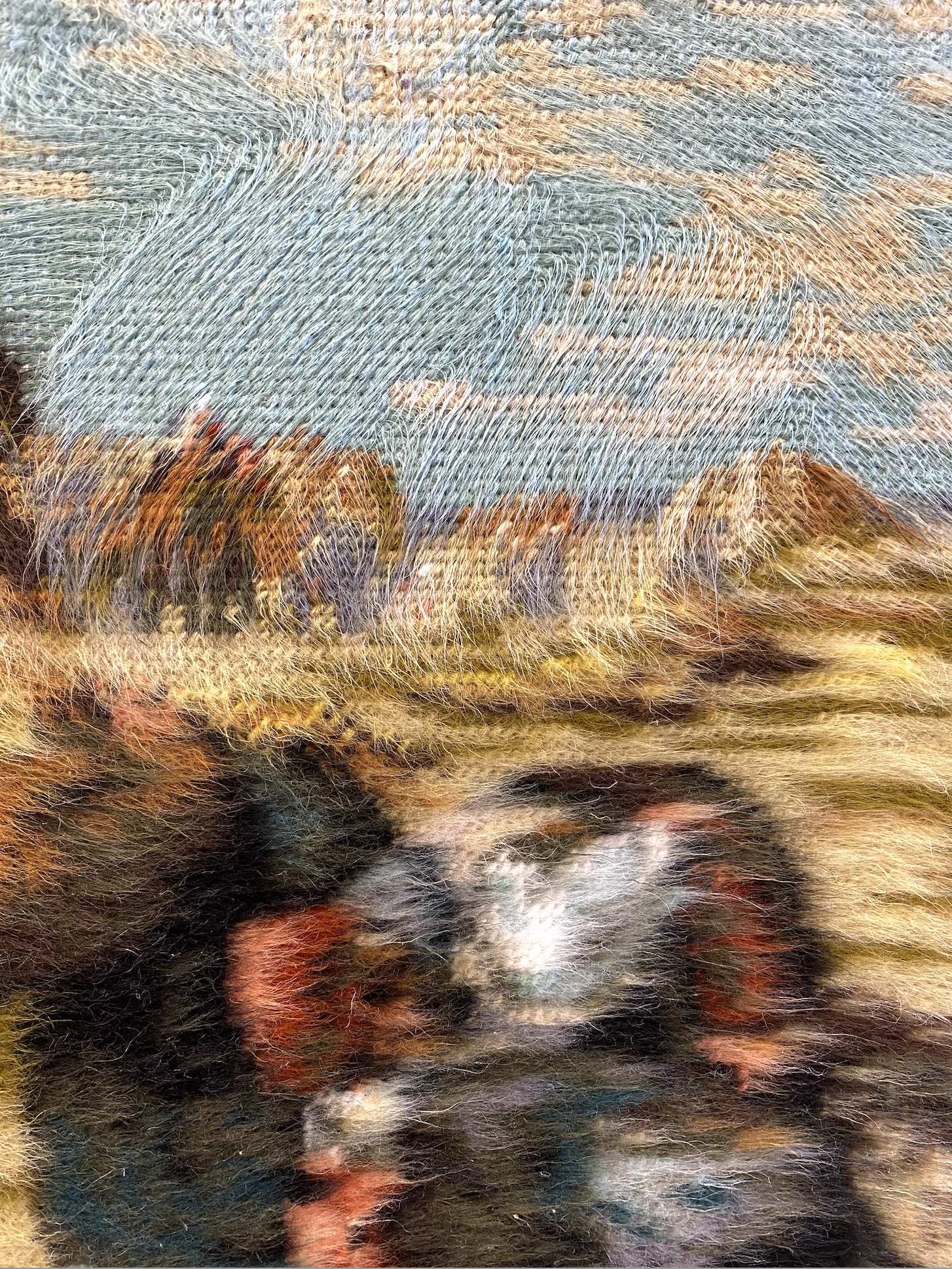 <p>Detail of brushed found needlepoint, 30 x 40cm</p>
