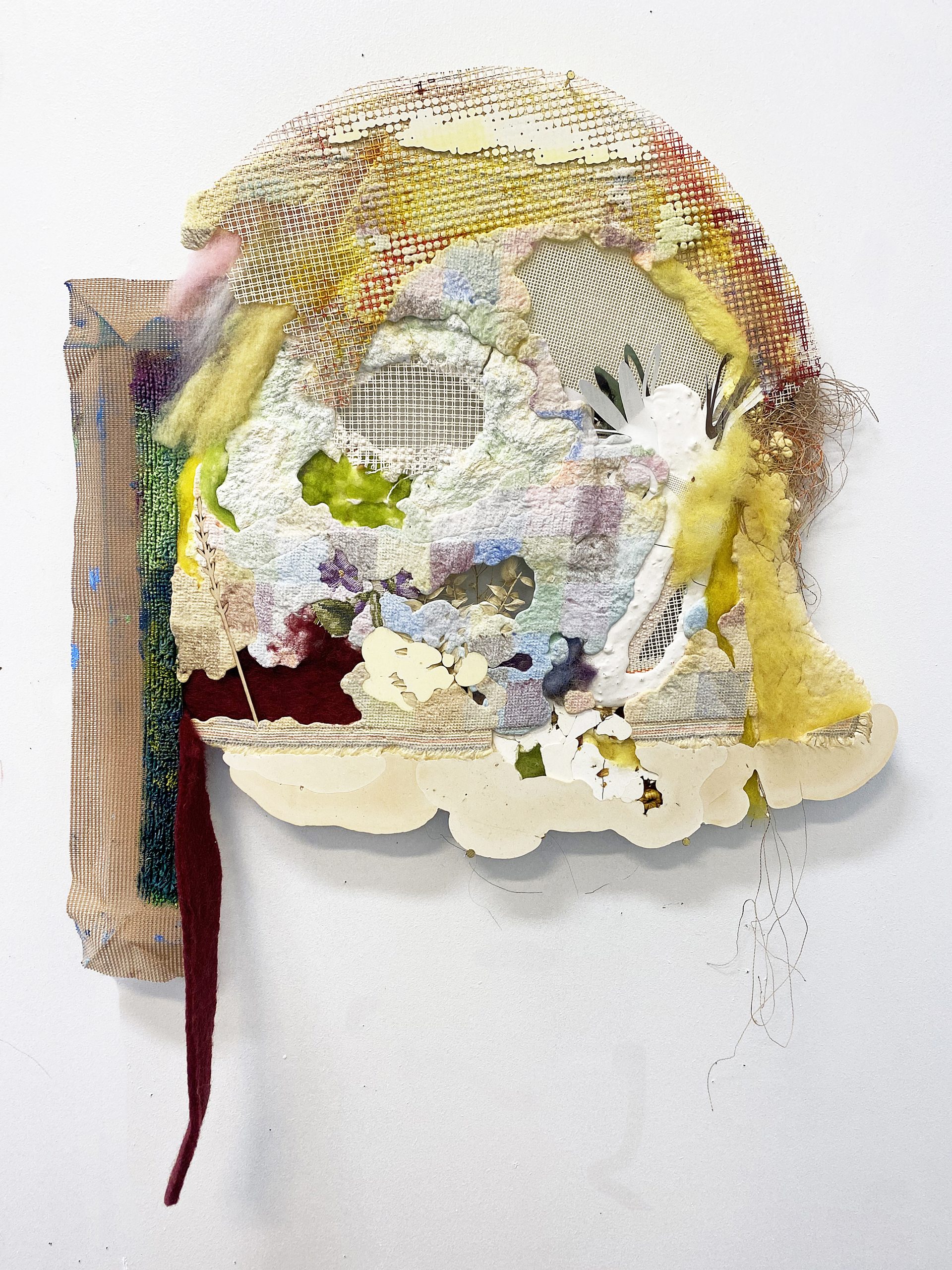 <p>Afterfield (Dome)(2025), 79x60cm, resin, needlepoint, vintage needlepoint surface transfer onto resin, vintage needlepoint, paint, mesh, other mixed media materials</p>