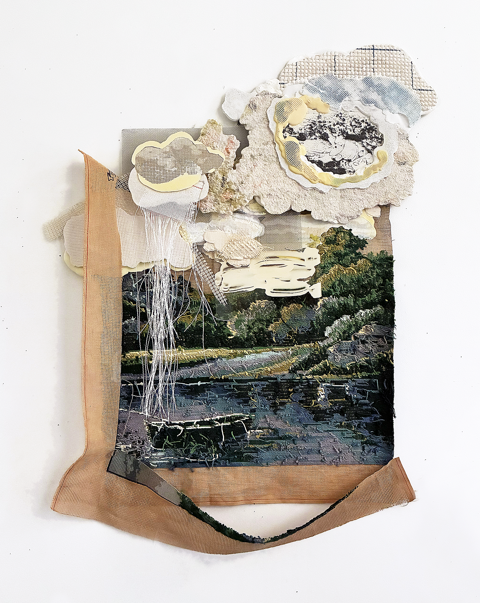 <p>Holding Patterns(Afterdrift)(2026), 83x65cm, resin, needlepoint, vintage needlepoint surface transfer onto resin, vintage needlepoint, metal mesh, linen meshes,carbon transfer on painting, plexiglass, other mixed media materials</p>
