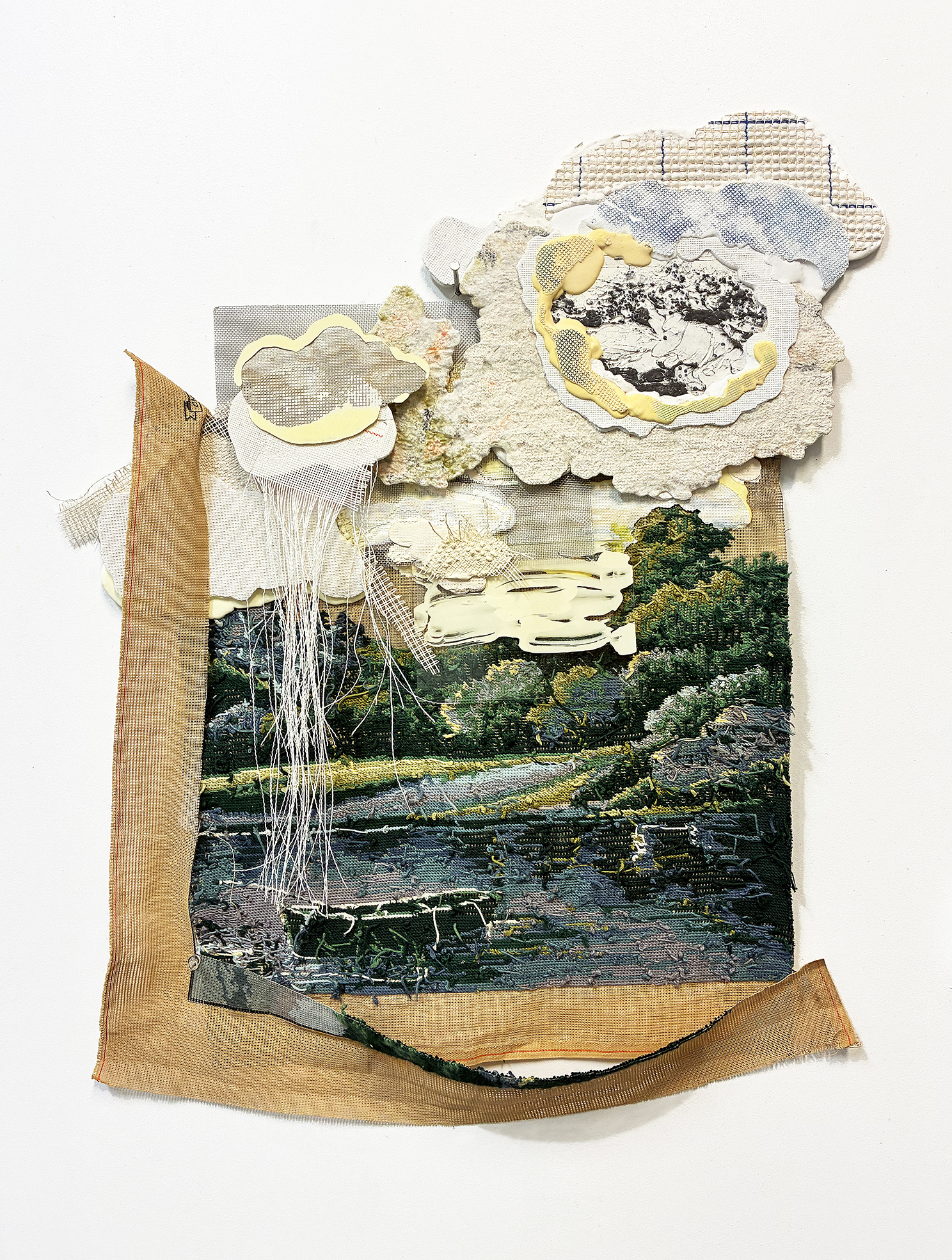 <p>Holding Patterns(Afterdrift)(2026), 83x65cm, resin, needlepoint, vintage needlepoint surface transfer onto resin, vintage needlepoint, metal mesh, linen meshes, carbon transfer on painting,   plexiglass, other mixed media materials</p>
